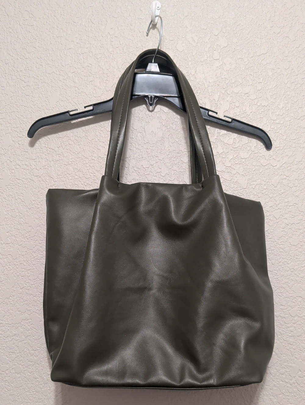 Neiman Marcus dark olive green buttery vegan leather slouchy tote bag